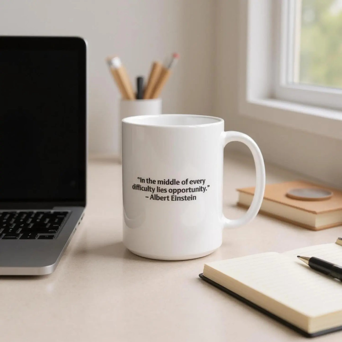 Albert Einstein Quote Mug – “In the Middle of Every Difficulty Lies Opportunity” – Inspirational Coffee Cup, Motivational Gift Idea - Hustle and Soul