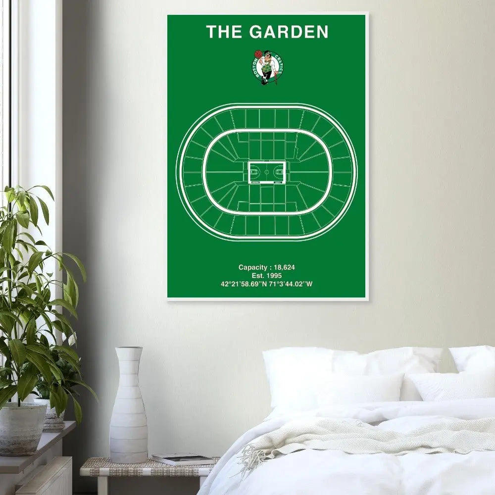 Boston Celtics Poster, TD Garden Stadium Matte Paper Wooden Framed Poster, Ready - to - Hang Sports Wall Art - Hustle and Soul