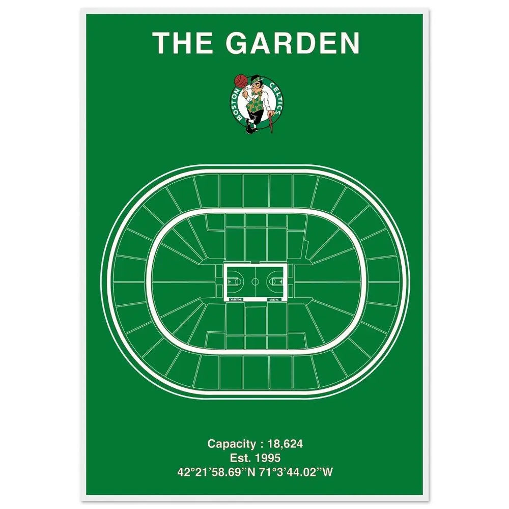 Boston Celtics Poster, TD Garden Stadium Matte Paper Wooden Framed Poster, Ready - to - Hang Sports Wall Art - Hustle and Soul