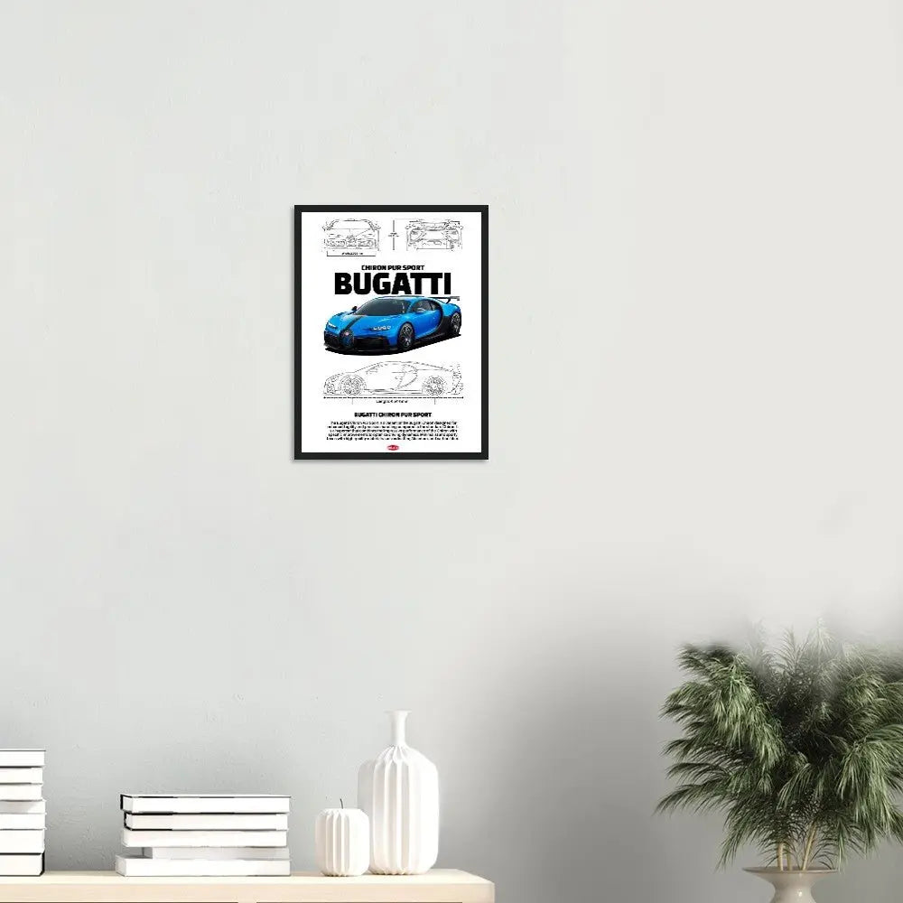 Bugatti Chiron Pur Sport Classic Matte Paper Wooden Framed Poster, Luxury Automotive Wall Art, Ready - to - Hang Decor - Hustle and Soul