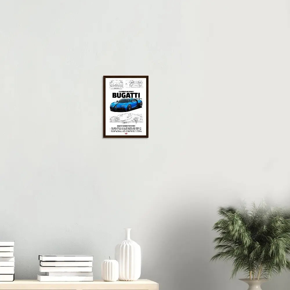 Bugatti Chiron Pur Sport Classic Matte Paper Wooden Framed Poster, Luxury Automotive Wall Art, Ready - to - Hang Decor - Hustle and Soul