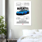 Bugatti Chiron Pur Sport Classic Matte Paper Wooden Framed Poster, Luxury Automotive Wall Art, Ready - to - Hang Decor - Hustle and Soul
