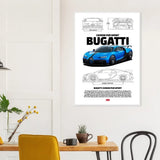Bugatti Chiron Pur Sport Classic Matte Paper Wooden Framed Poster, Luxury Automotive Wall Art, Ready - to - Hang Decor - Hustle and Soul