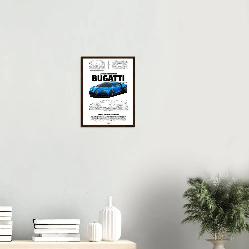 Bugatti Chiron Pur Sport Classic Matte Paper Wooden Framed Poster, Luxury Automotive Wall Art, Ready - to - Hang Decor - Hustle and Soul
