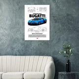 Bugatti Chiron Pur Sport Classic Matte Paper Wooden Framed Poster, Luxury Automotive Wall Art, Ready - to - Hang Decor - Hustle and Soul
