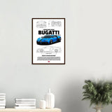 Bugatti Chiron Pur Sport Classic Matte Paper Wooden Framed Poster, Luxury Automotive Wall Art, Ready - to - Hang Decor - Hustle and Soul