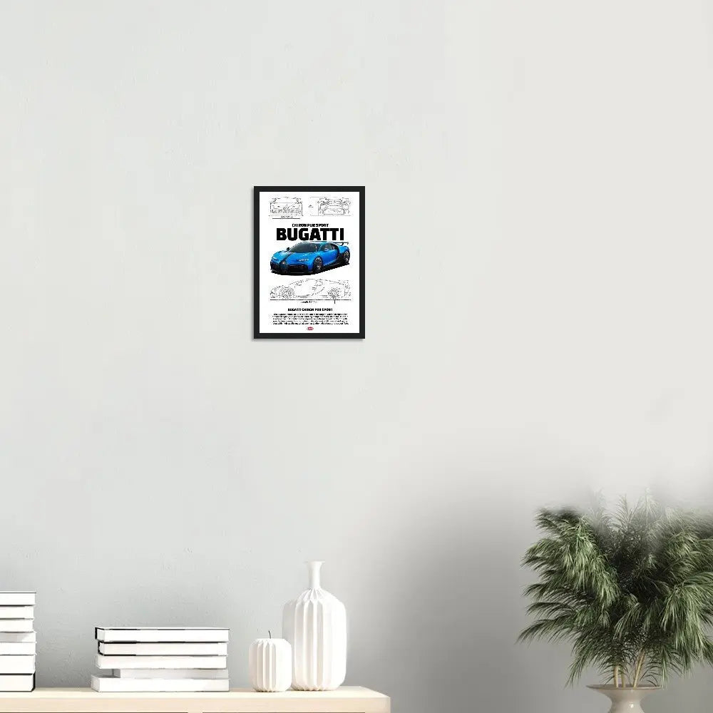 Bugatti Chiron Pur Sport Classic Matte Paper Wooden Framed Poster, Luxury Automotive Wall Art, Ready - to - Hang Decor - Hustle and Soul