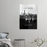 Early Mornings Late Nights motivational canvas print, styled in a modern lounge