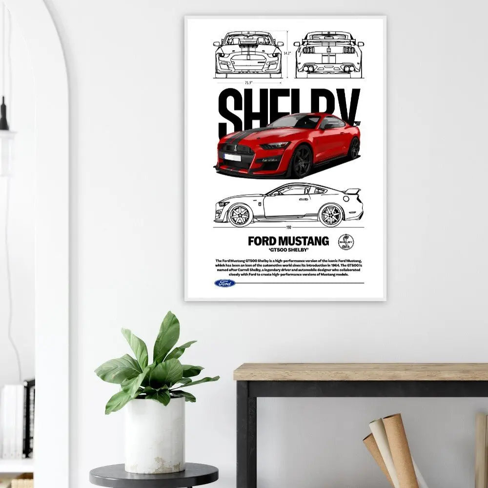 Ford Mustang GT500 Shelby Classic Matte Paper Wooden Framed Poster, Muscle Car Wall Art - Hustle and Soul
