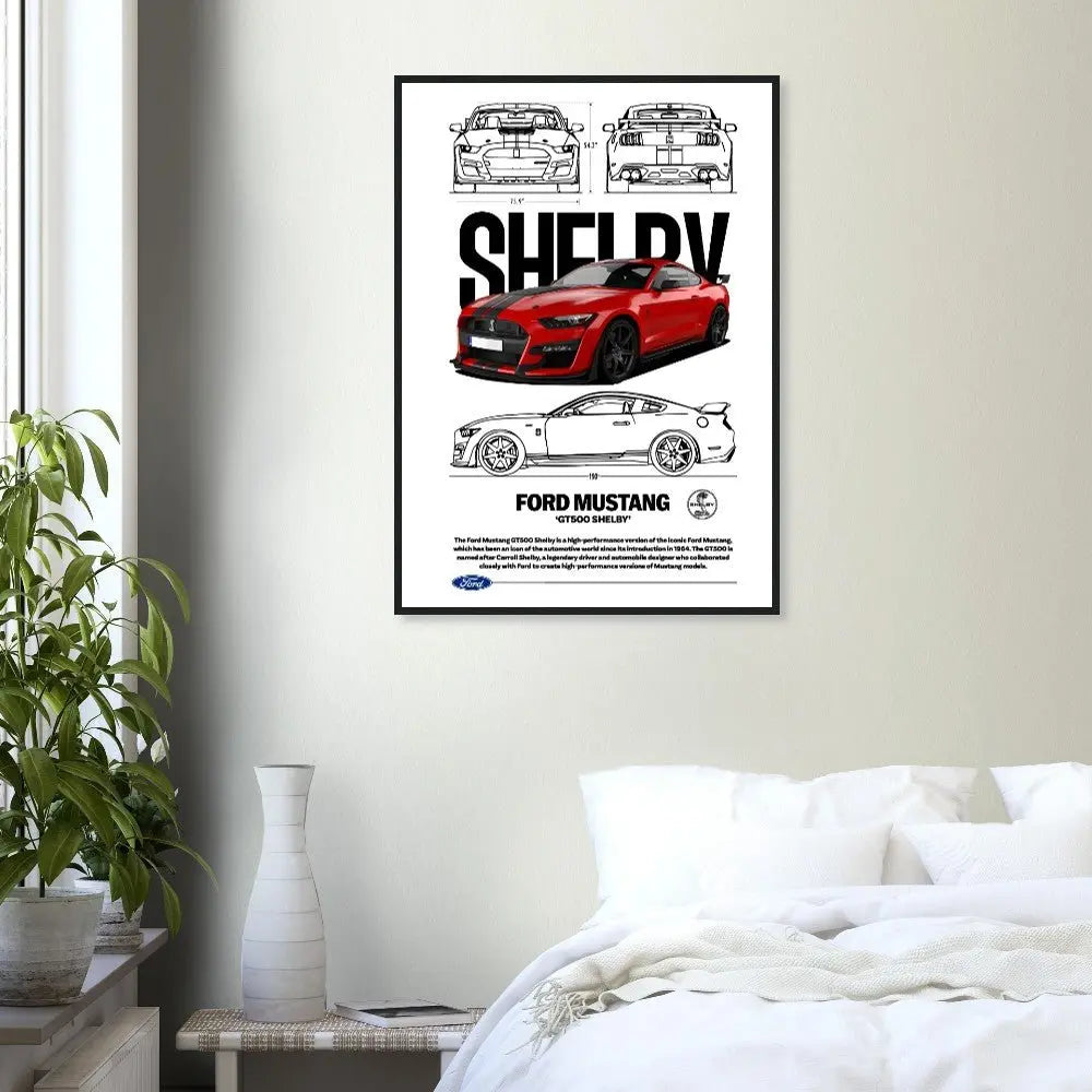 Ford Mustang GT500 Shelby Classic Matte Paper Wooden Framed Poster, Muscle Car Wall Art - Hustle and Soul