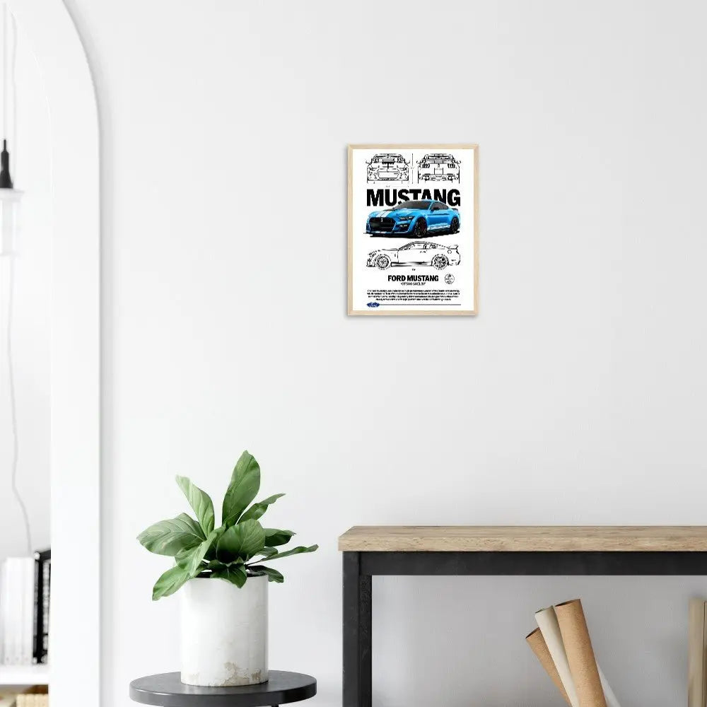 Ford Mustang GT500 Shelby Classic Matte Paper Wooden Framed Poster, Muscle Car Wall Art - Hustle and Soul