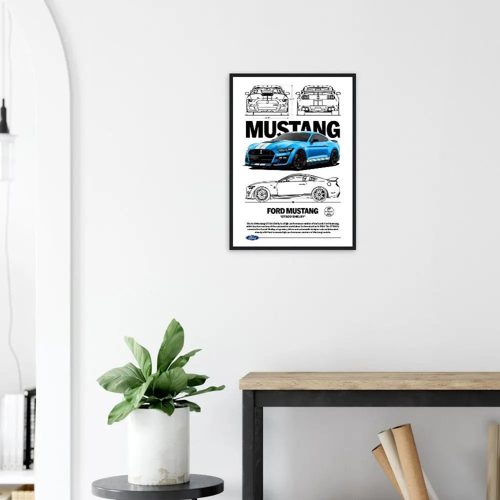 Ford Mustang GT500 Shelby Classic Matte Paper Wooden Framed Poster, Muscle Car Wall Art - Hustle and Soul