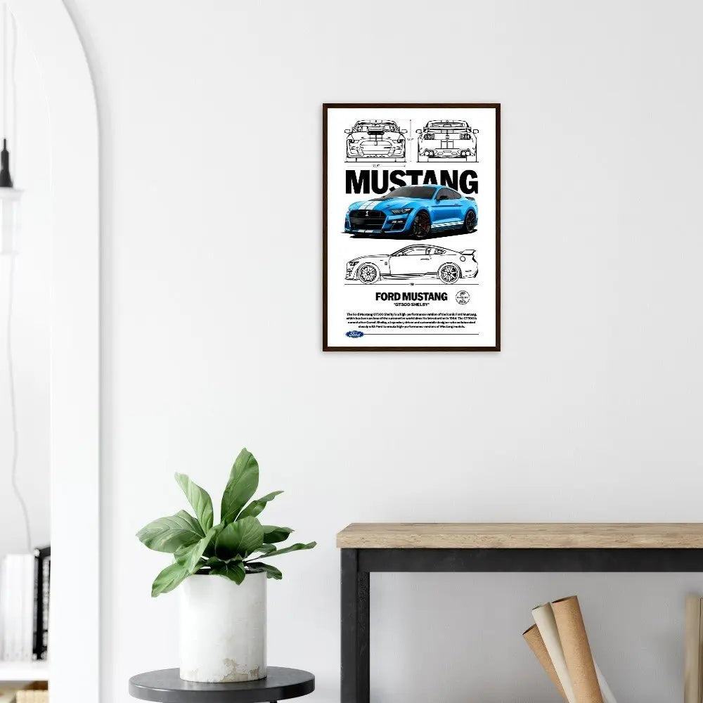 Ford Mustang GT500 Shelby Classic Matte Paper Wooden Framed Poster, Muscle Car Wall Art - Hustle and Soul