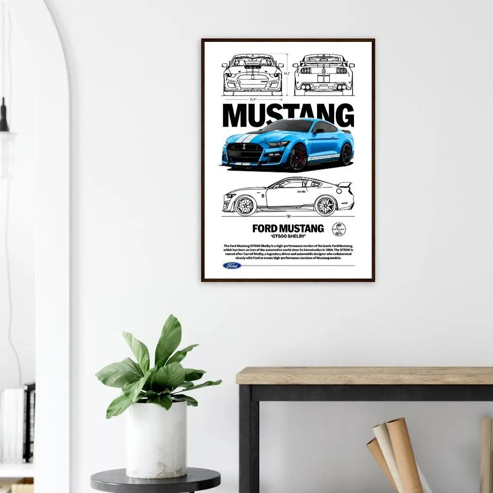 Ford Mustang GT500 Shelby Classic Matte Paper Wooden Framed Poster, Muscle Car Wall Art - Hustle and Soul