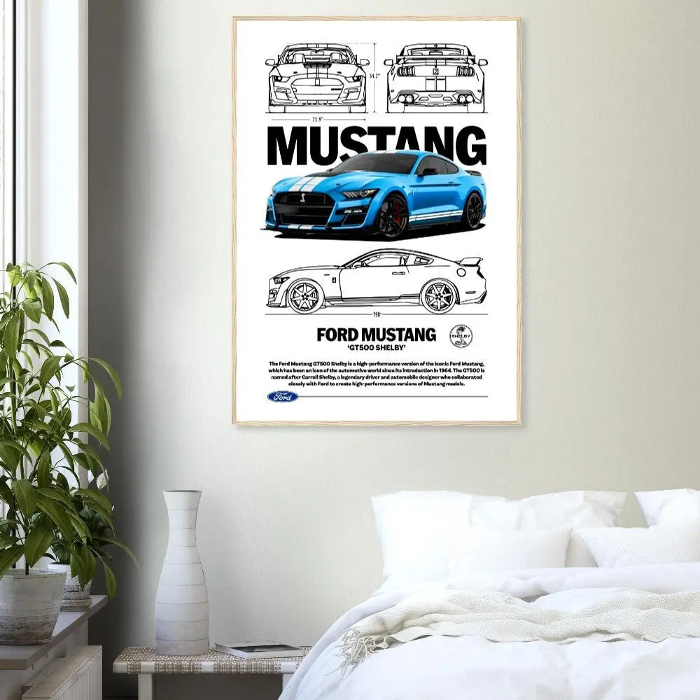 Ford Mustang GT500 Shelby Classic Matte Paper Wooden Framed Poster, Muscle Car Wall Art - Hustle and Soul