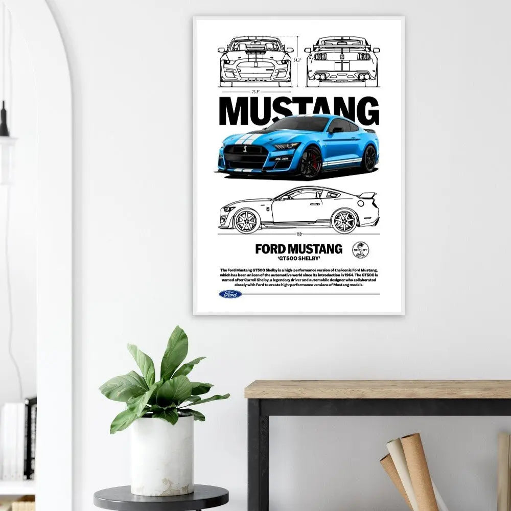 Ford Mustang GT500 Shelby Classic Matte Paper Wooden Framed Poster, Muscle Car Wall Art - Hustle and Soul