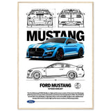 Ford Mustang GT500 Shelby Classic Matte Paper Wooden Framed Poster, Muscle Car Wall Art - Hustle and Soul