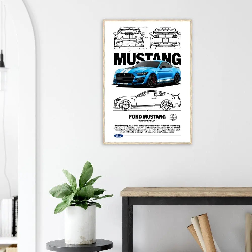 Ford Mustang GT500 Shelby Classic Matte Paper Wooden Framed Poster, Muscle Car Wall Art - Hustle and Soul