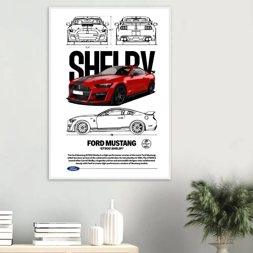 Ford Mustang GT500 Shelby Classic Matte Paper Wooden Framed Poster, Muscle Car Wall Art - Hustle and Soul