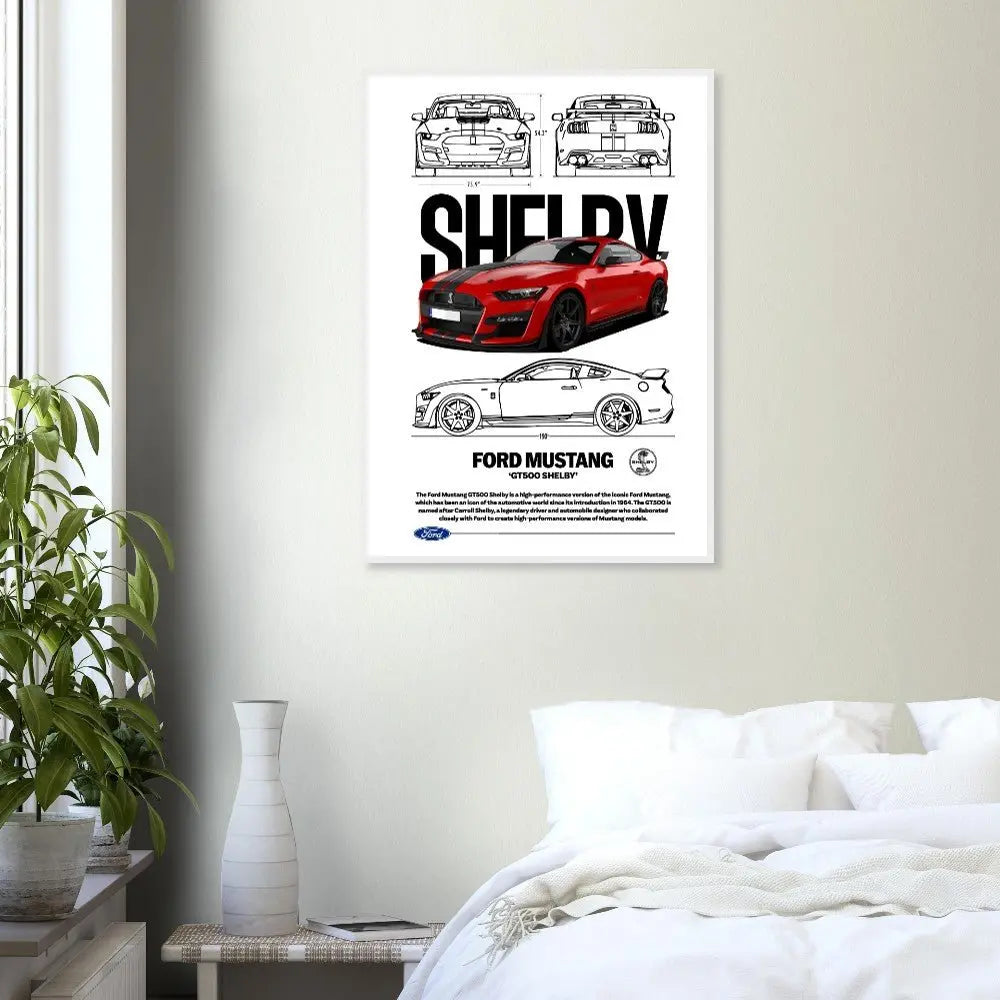 Ford Mustang GT500 Shelby Classic Matte Paper Wooden Framed Poster, Muscle Car Wall Art - Hustle and Soul