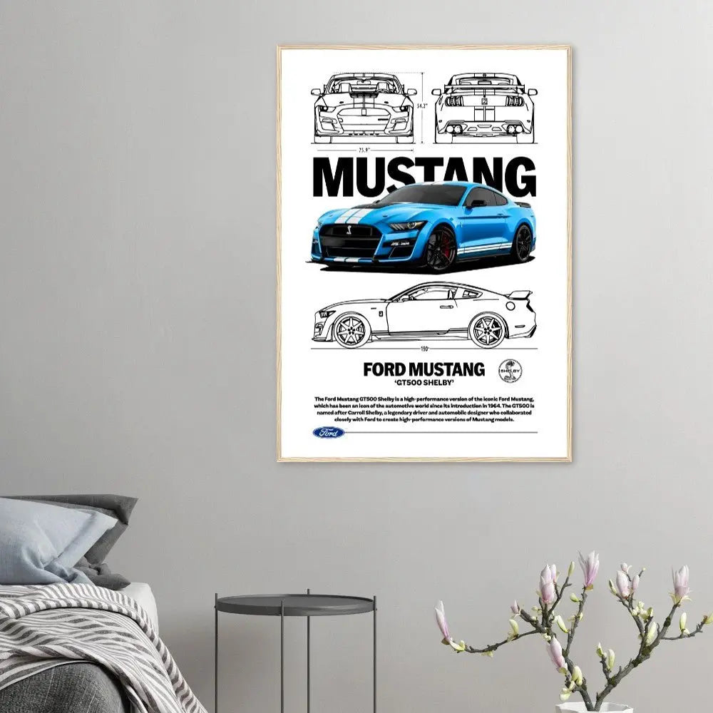 Ford Mustang GT500 Shelby Classic Matte Paper Wooden Framed Poster, Muscle Car Wall Art - Hustle and Soul