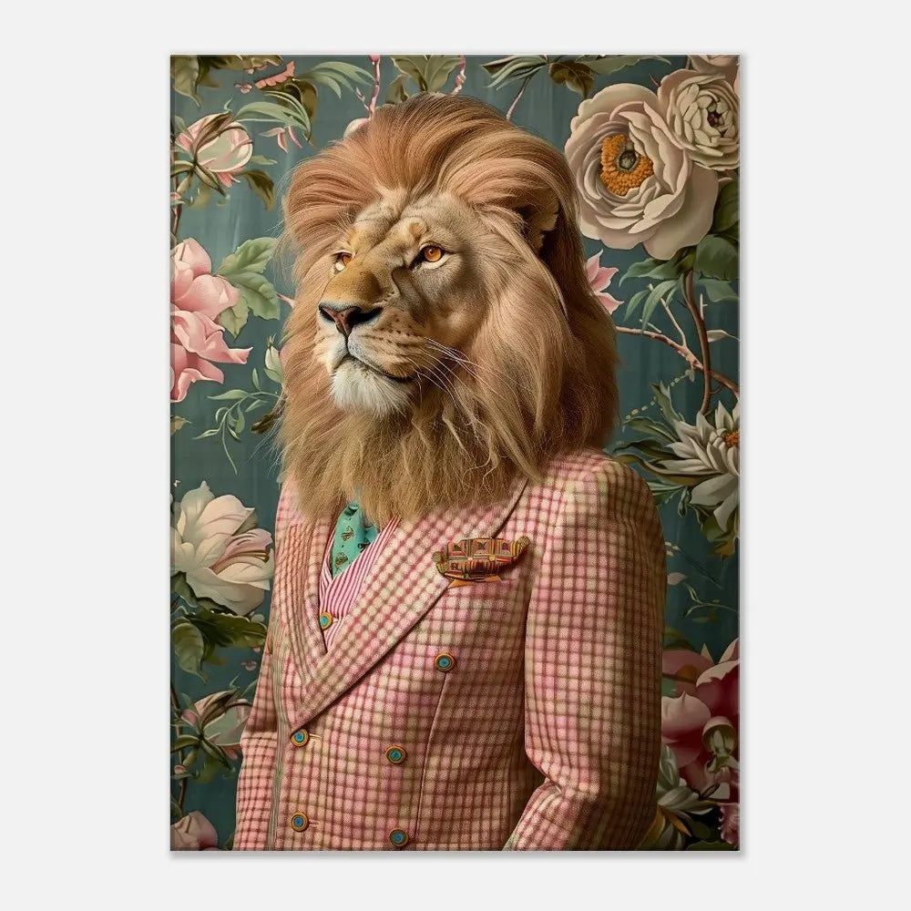 Funky Lion Canvas Print, Animal in a Suit Wall Art, Dopamine Aesthetic Portrait, Trendy Eclectic Lion Art - Hustle and Soul