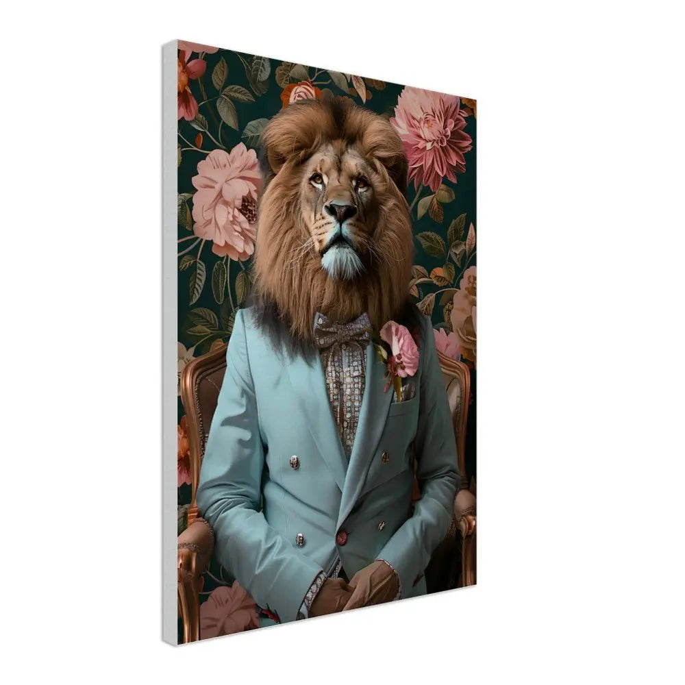 Funky Lion Canvas Print, Animal in a Suit Wall Art, Dopamine Aesthetic Portrait, Trendy Eclectic Lion Art - Hustle and Soul