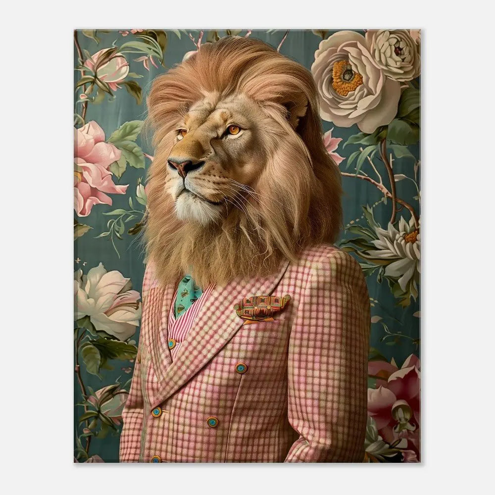 Funky Lion Canvas Print, Animal in a Suit Wall Art, Dopamine Aesthetic Portrait, Trendy Eclectic Lion Art - Hustle and Soul