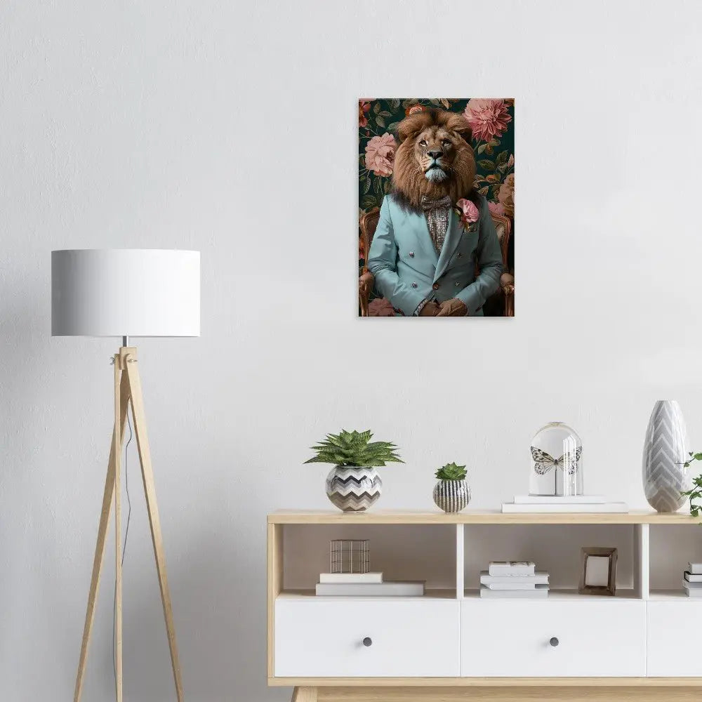 Funky Lion Canvas Print, Animal in a Suit Wall Art, Dopamine Aesthetic Portrait, Trendy Eclectic Lion Art - Hustle and Soul