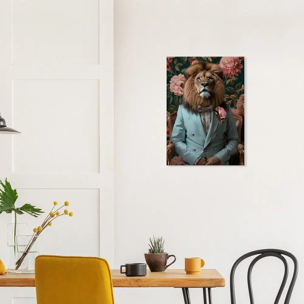 Funky Lion Canvas Print, Animal in a Suit Wall Art, Dopamine Aesthetic Portrait, Trendy Eclectic Lion Art - Hustle and Soul