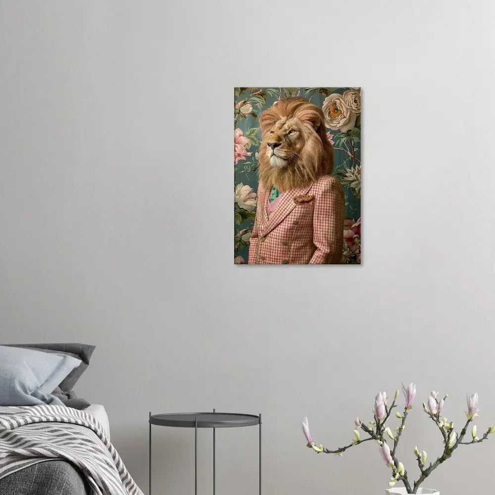Funky Lion Canvas Print, Animal in a Suit Wall Art, Dopamine Aesthetic Portrait, Trendy Eclectic Lion Art - Hustle and Soul