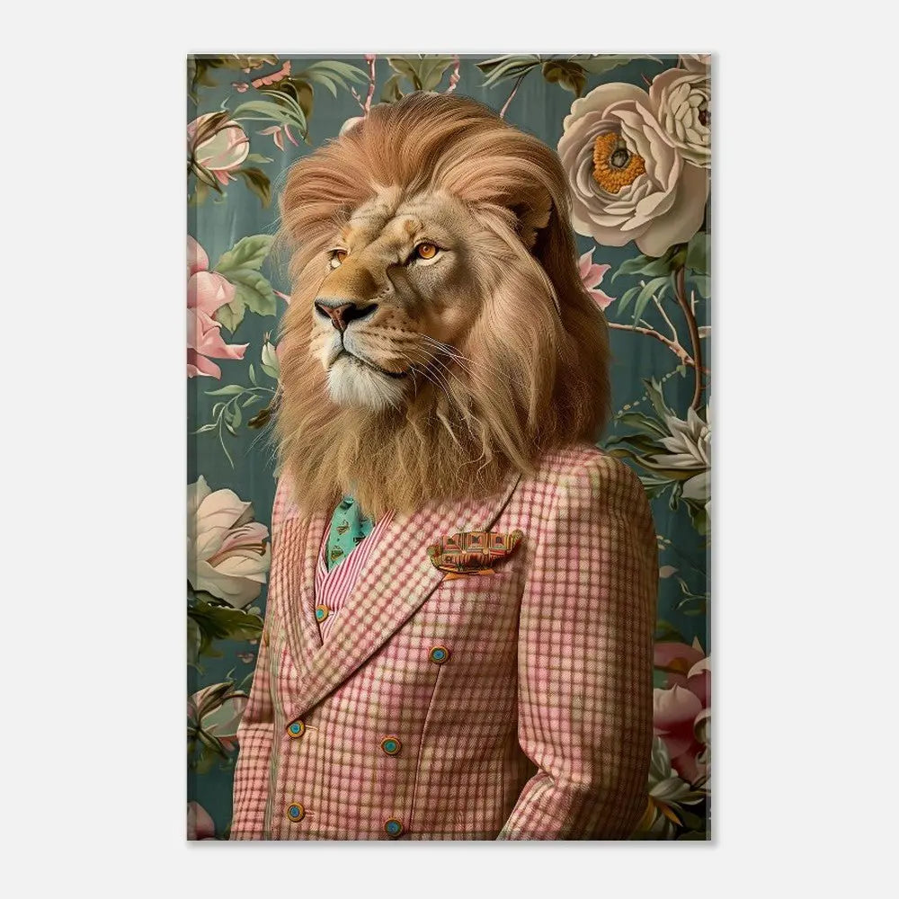 Funky Lion Canvas Print, Animal in a Suit Wall Art, Dopamine Aesthetic Portrait, Trendy Eclectic Lion Art - Hustle and Soul
