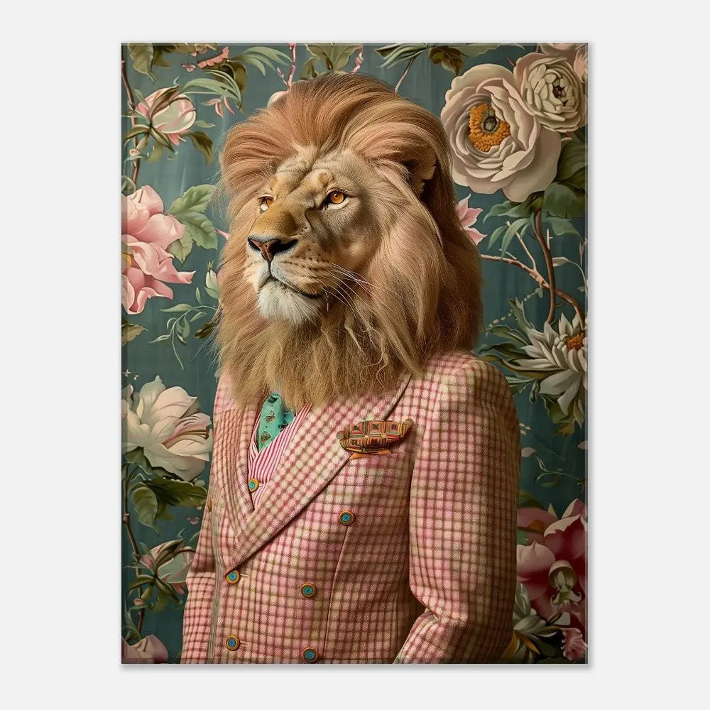 Funky Lion Canvas Print, Animal in a Suit Wall Art, Dopamine Aesthetic Portrait, Trendy Eclectic Lion Art - Hustle and Soul