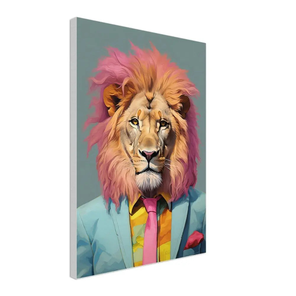 Funky Lion Watercolour Canvas Print, Boss Lion in a Suit, Trendy Animal Artwork, Eclectic Wall Art - Hustle and Soul