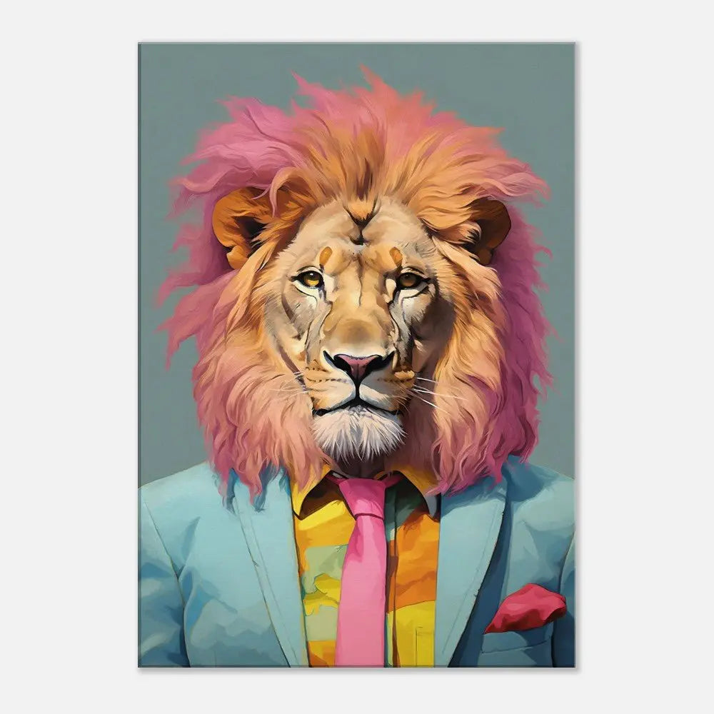 Funky Lion Watercolour Canvas Print, Boss Lion in a Suit, Trendy Animal Artwork, Eclectic Wall Art - Hustle and Soul