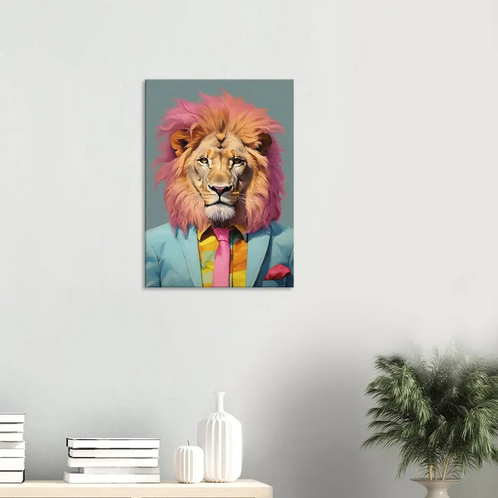 Funky Lion Watercolour Canvas Print, Boss Lion in a Suit, Trendy Animal Artwork, Eclectic Wall Art - Hustle and Soul