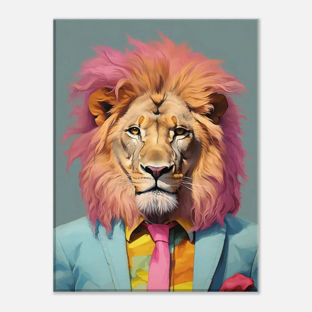 Funky Lion Watercolour Canvas Print, Boss Lion in a Suit, Trendy Animal Artwork, Eclectic Wall Art - Hustle and Soul