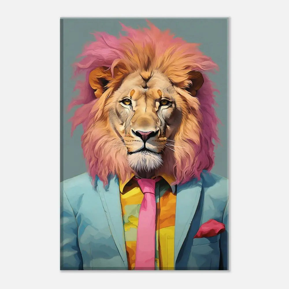 Funky Lion Watercolour Canvas Print, Boss Lion in a Suit, Trendy Animal Artwork, Eclectic Wall Art - Hustle and Soul