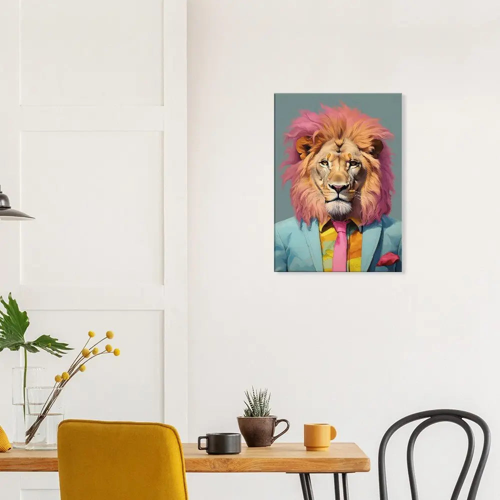 Funky Lion Watercolour Canvas Print, Boss Lion in a Suit, Trendy Animal Artwork, Eclectic Wall Art - Hustle and Soul