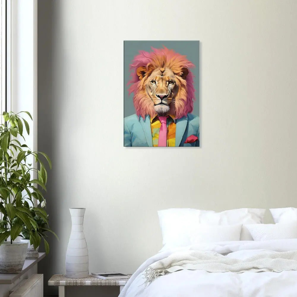 Funky Lion Watercolour Canvas Print, Boss Lion in a Suit, Trendy Animal Artwork, Eclectic Wall Art - Hustle and Soul