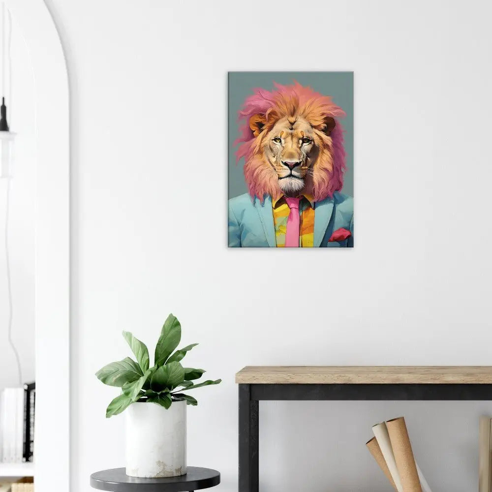 Funky Lion Watercolour Canvas Print, Boss Lion in a Suit, Trendy Animal Artwork, Eclectic Wall Art - Hustle and Soul