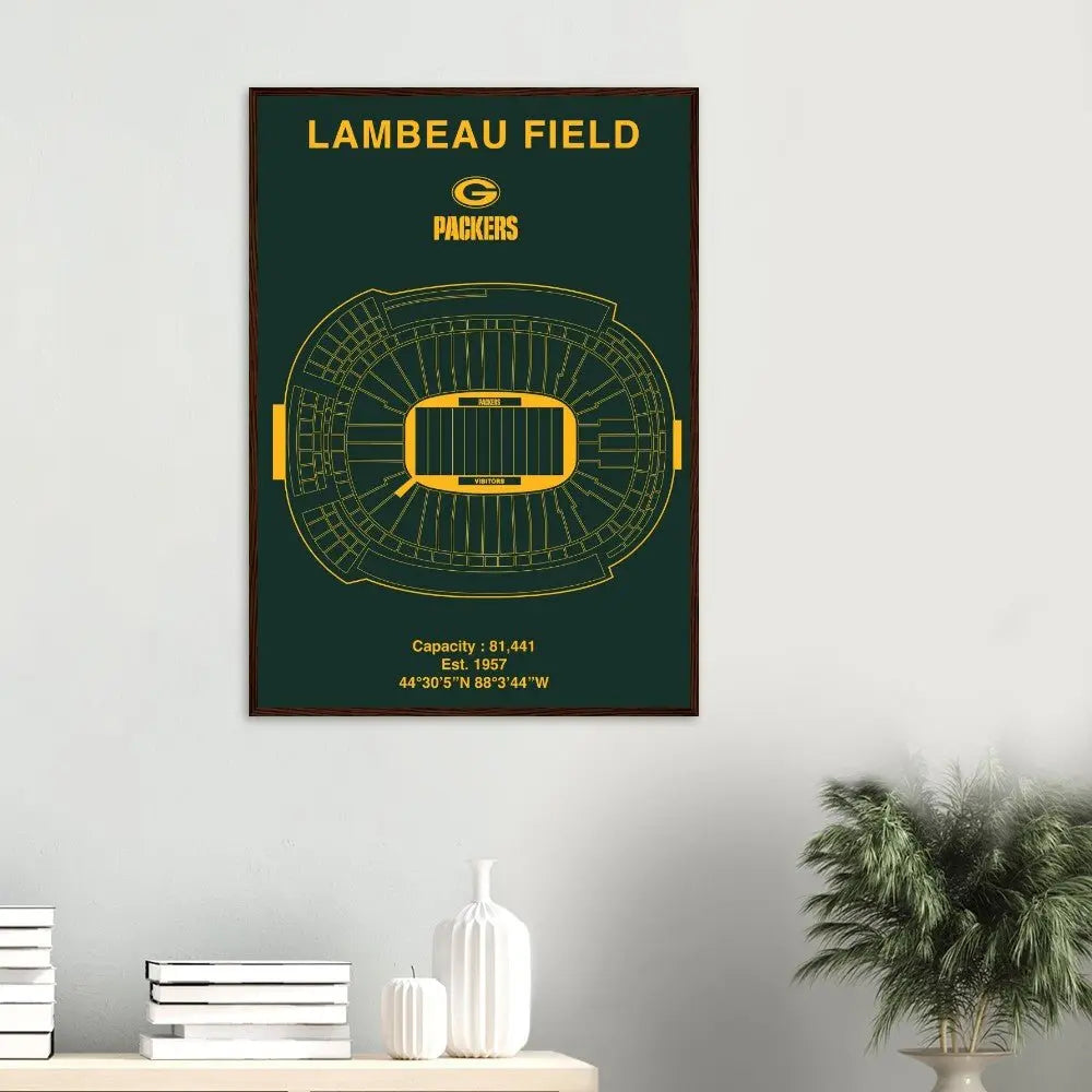 Green Bay Packers Poster, Lambeau Field Stadium NFL Matte Paper Wooden Framed Poster, Ready - to - Hang Sports Art - Hustle and Soul