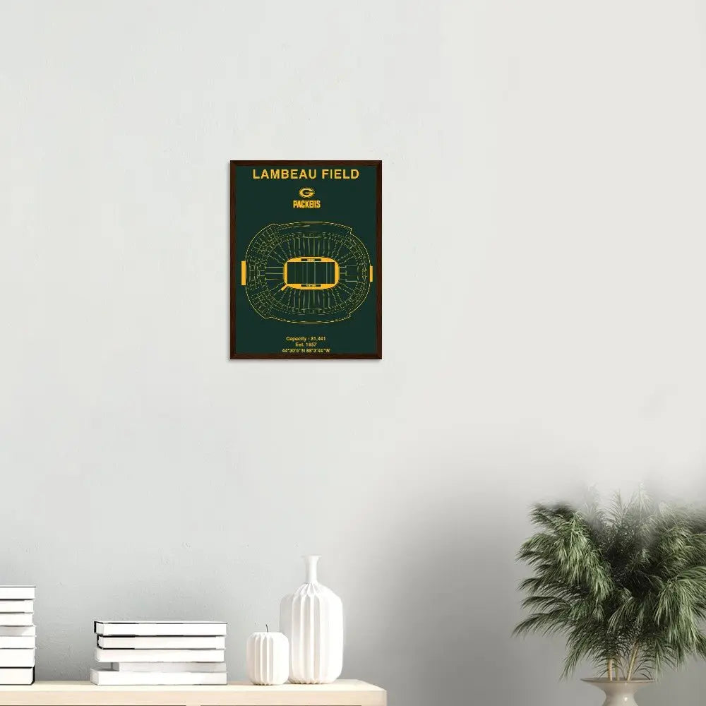 Green Bay Packers Poster, Lambeau Field Stadium NFL Matte Paper Wooden Framed Poster, Ready - to - Hang Sports Art - Hustle and Soul