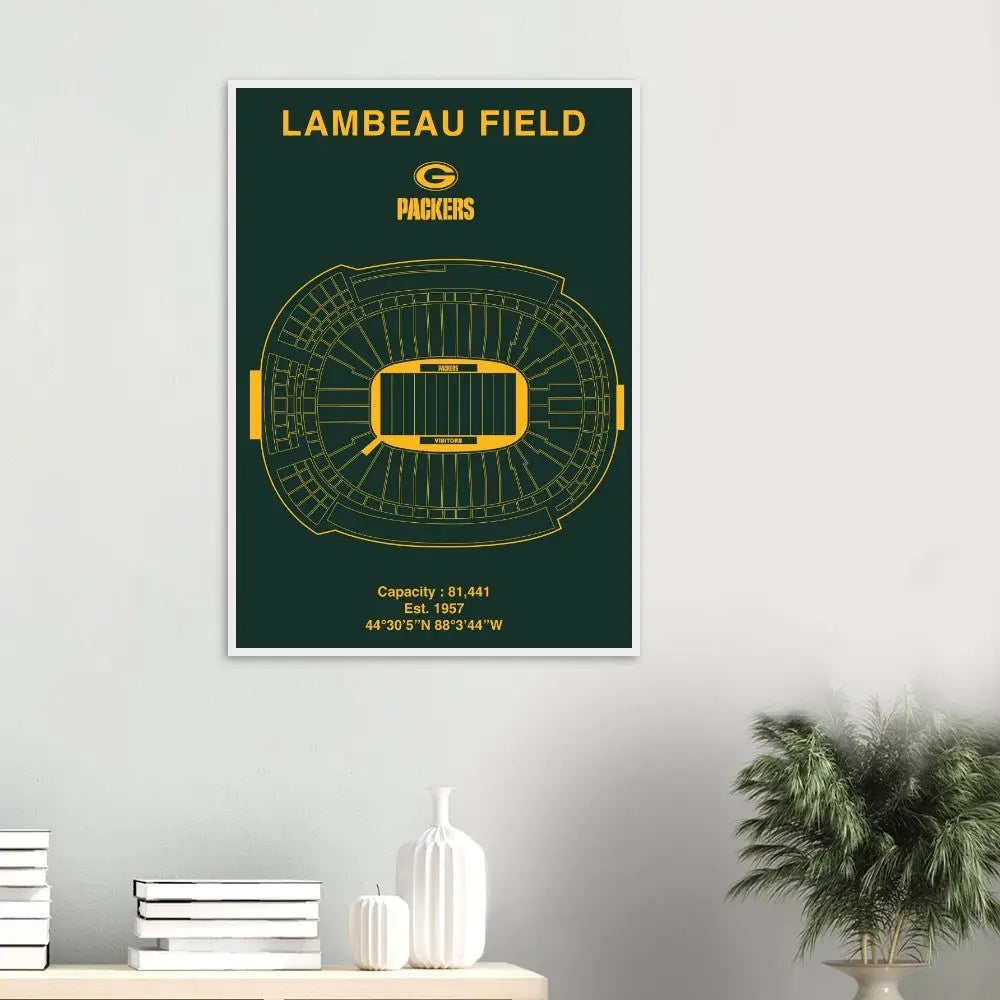 Green Bay Packers Poster, Lambeau Field Stadium NFL Matte Paper Wooden Framed Poster, Ready - to - Hang Sports Art - Hustle and Soul