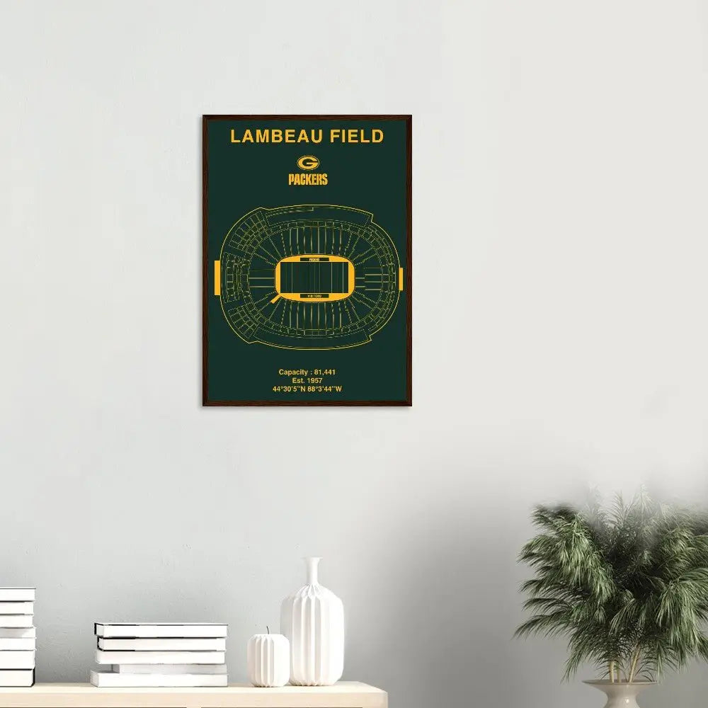 Green Bay Packers Poster, Lambeau Field Stadium NFL Matte Paper Wooden Framed Poster, Ready - to - Hang Sports Art - Hustle and Soul