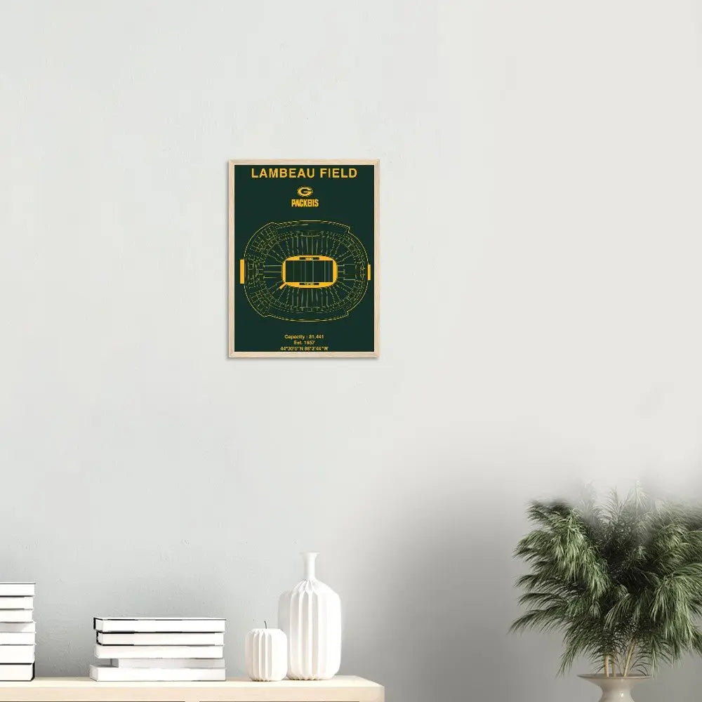 Green Bay Packers Poster, Lambeau Field Stadium NFL Matte Paper Wooden Framed Poster, Ready - to - Hang Sports Art - Hustle and Soul