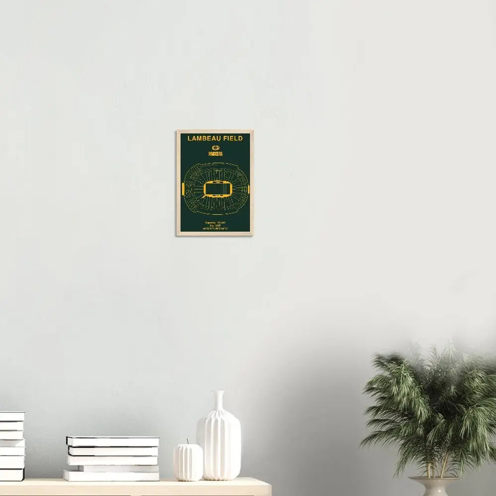 Green Bay Packers Poster, Lambeau Field Stadium NFL Matte Paper Wooden Framed Poster, Ready - to - Hang Sports Art - Hustle and Soul