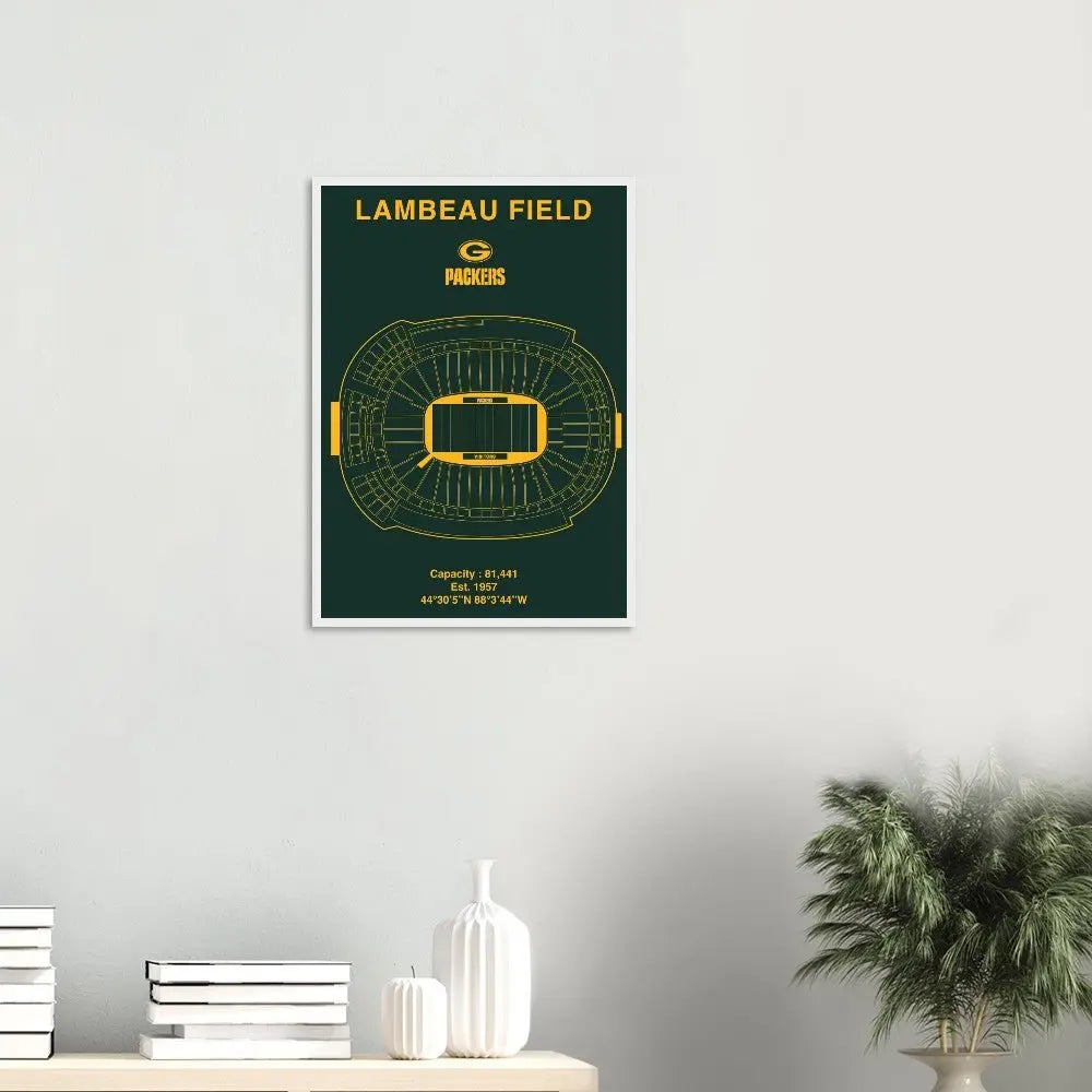 Green Bay Packers Poster, Lambeau Field Stadium NFL Matte Paper Wooden Framed Poster, Ready - to - Hang Sports Art - Hustle and Soul