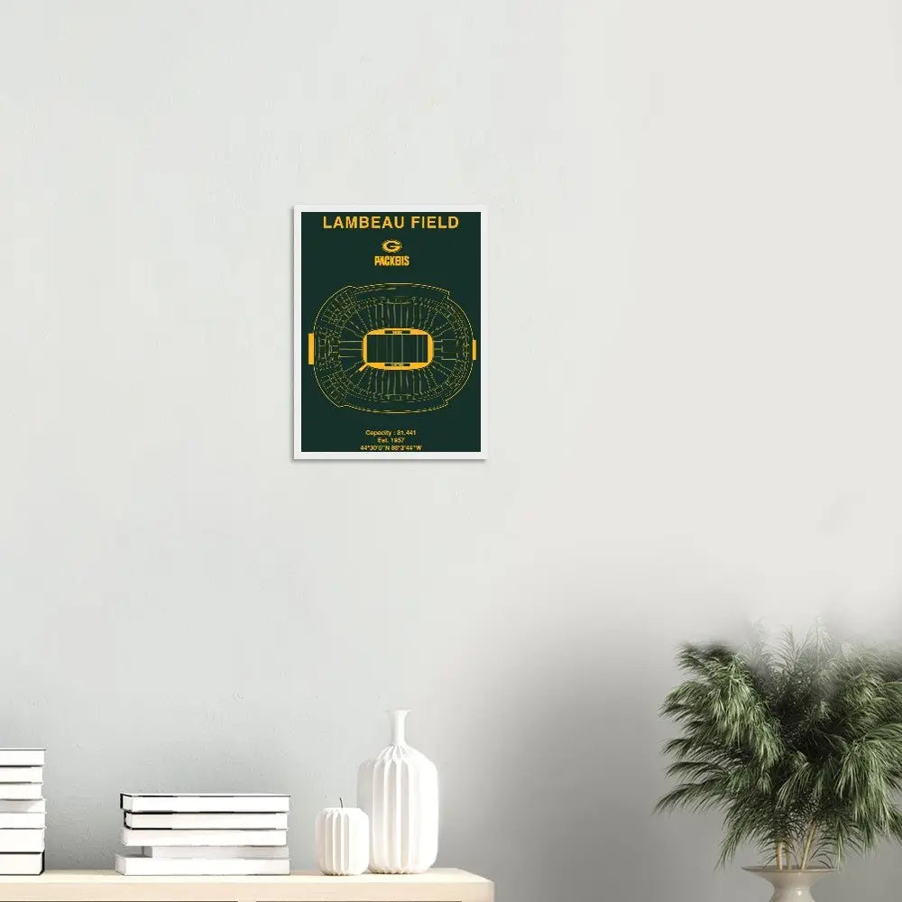 Green Bay Packers Poster, Lambeau Field Stadium NFL Matte Paper Wooden Framed Poster, Ready - to - Hang Sports Art - Hustle and Soul
