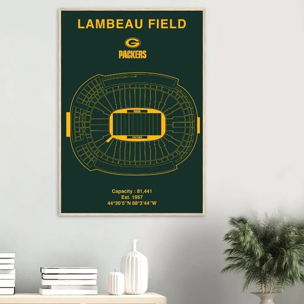 Green Bay Packers Poster, Lambeau Field Stadium NFL Matte Paper Wooden Framed Poster, Ready - to - Hang Sports Art - Hustle and Soul